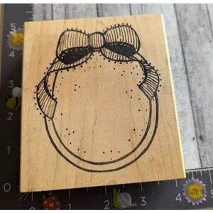 Colorado Circle Oval Frame Bow Ribbon Rubber Stamp Wood #B7